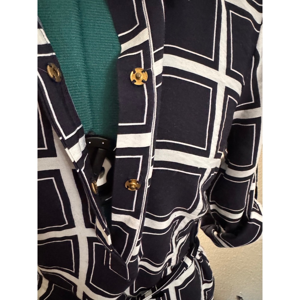 Laundry by Shelli Segal Dress Size 6 Navy White Geometric Belted Shirt Dress - Picture 4 of 10